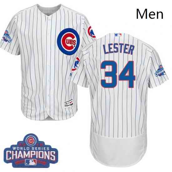 Mens Majestic Chicago Cubs 34 Jon Lester White 2016 World Series Champions Flexbase Authentic Collection MLB Jersey